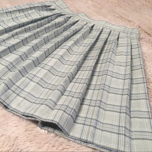 Romwe Pistachio Green Plaid Pleated High Waisted Mini Skirt Size Small - Picture 3 of 9